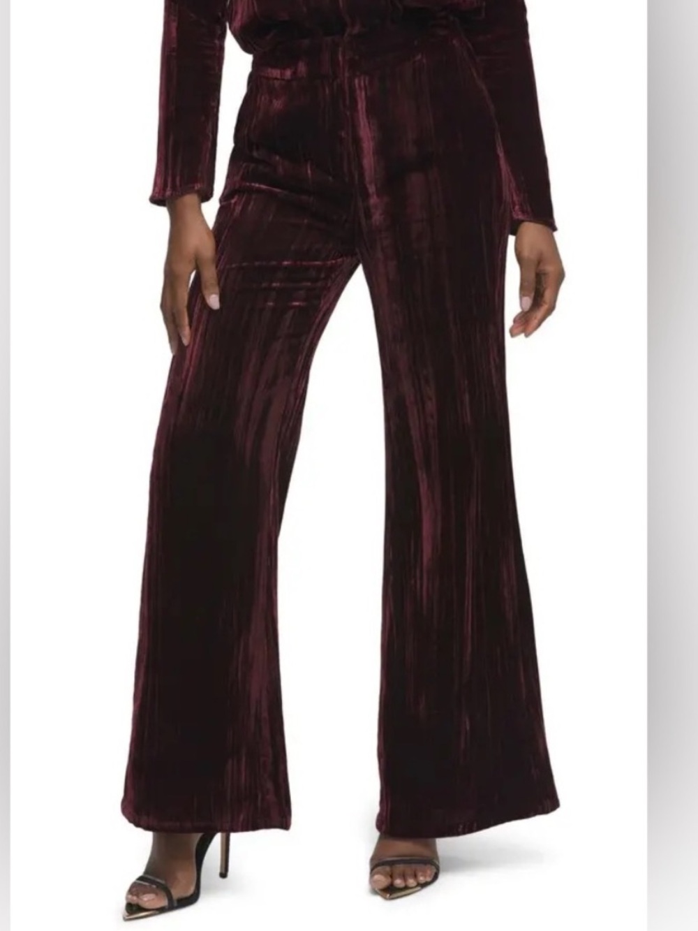 Good American Crinkle Velvet Wide Leg Pants Port Wine Burgundy Boho Women Medium